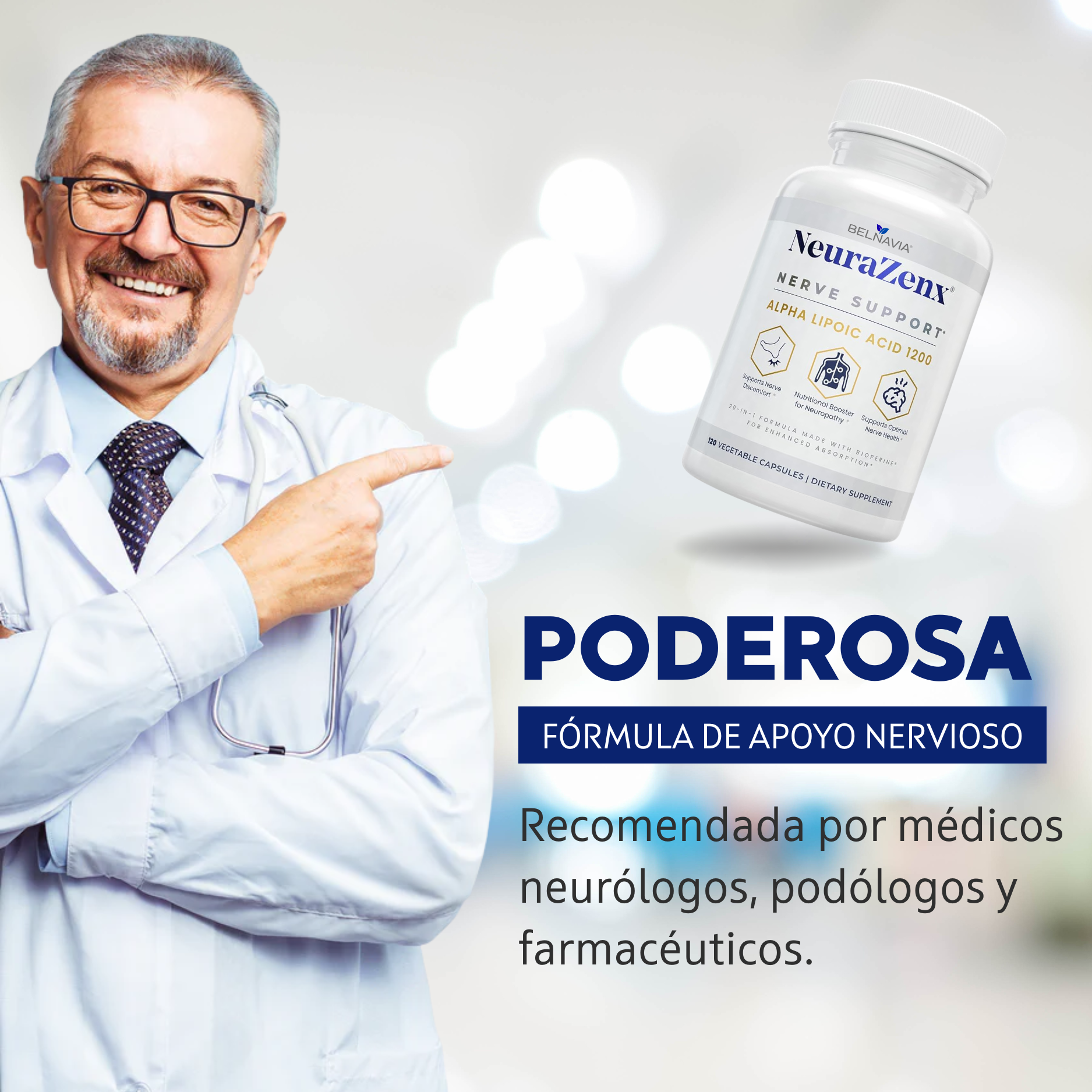 NeuraZenx® Nerve Support - Fórmula 20 en 1 (120 cápsulas)